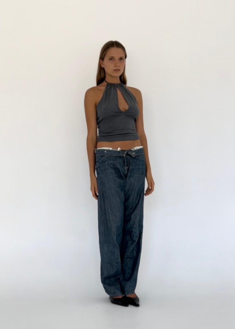 Billie cut out halter top - grey