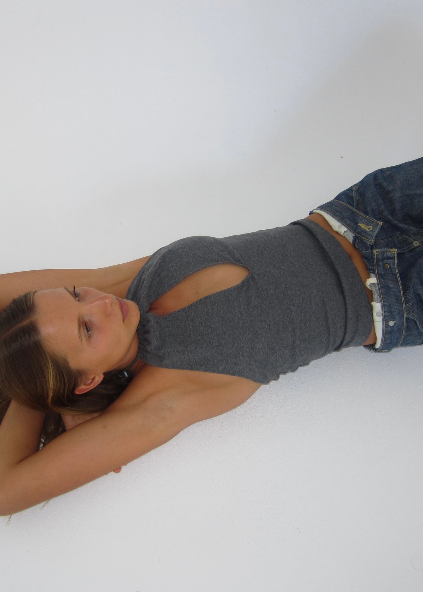 Billie cut out halter top - grey