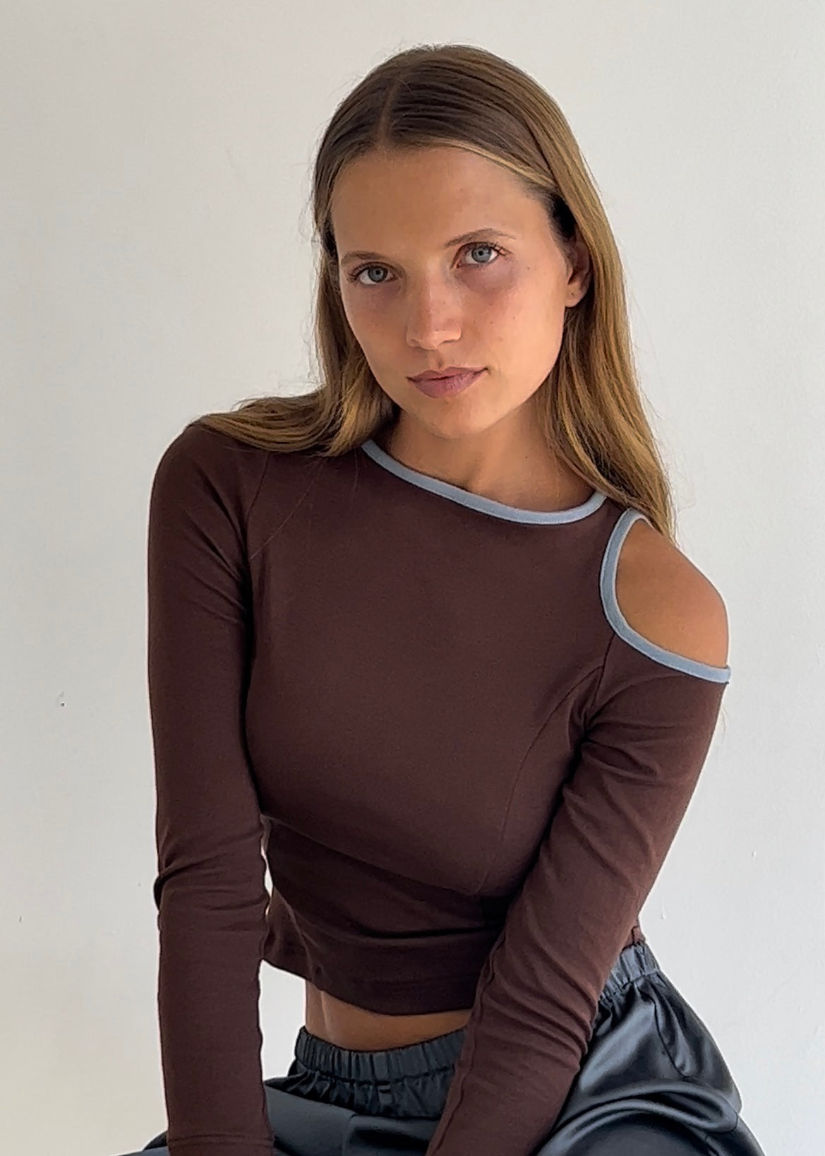 Brown cut out long sleeve