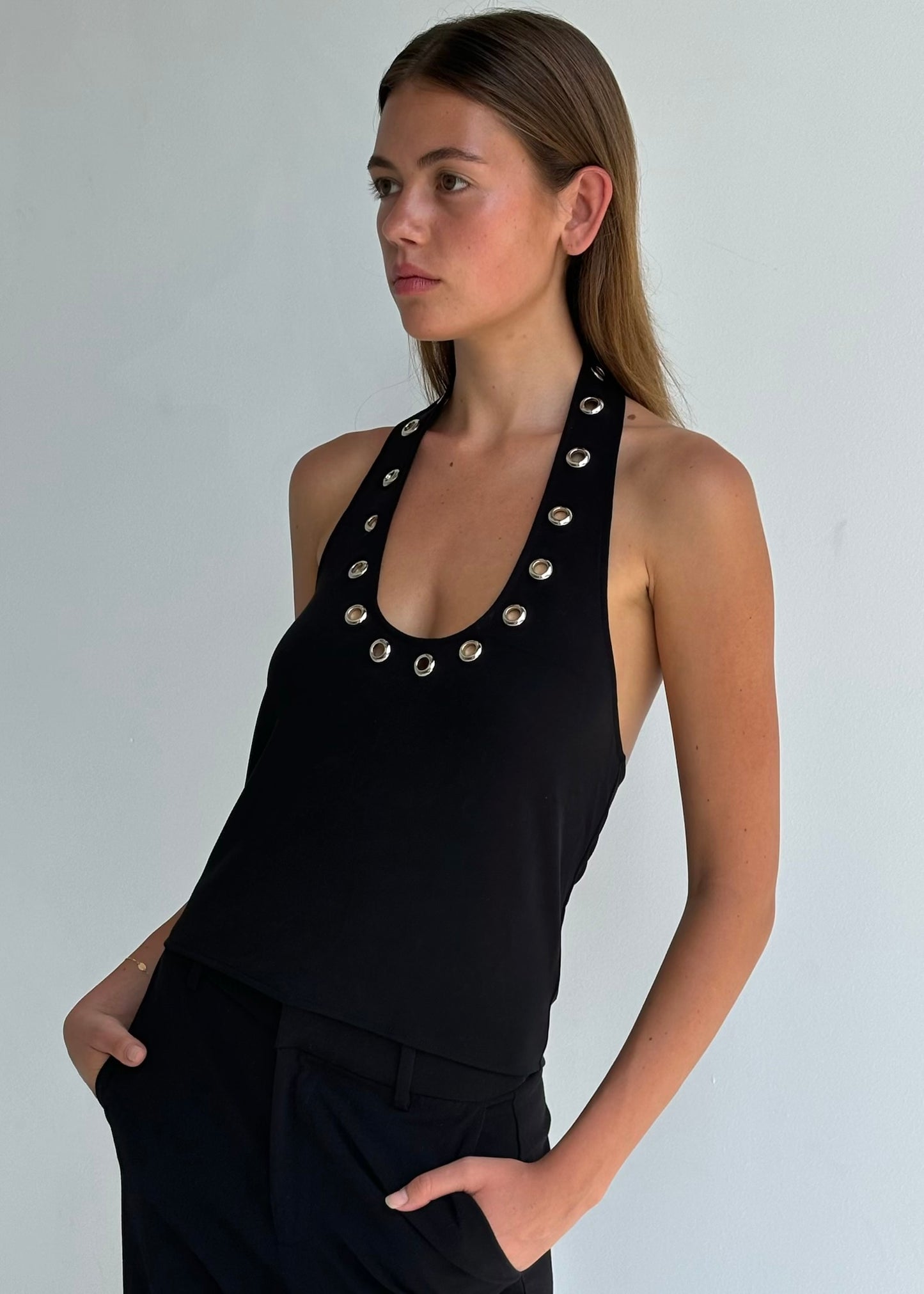 Gigi Eyelet Halter - black (restocking soon)