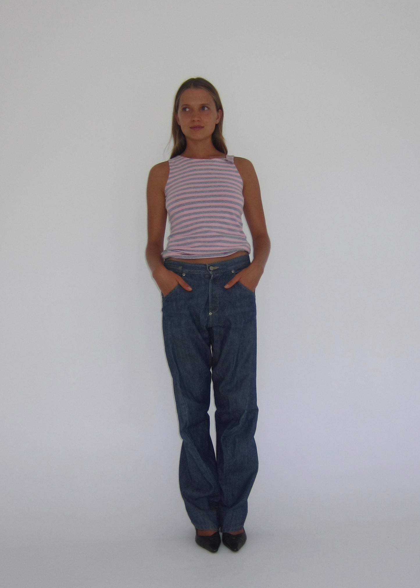 Stripe clip tank - baby pink & grey