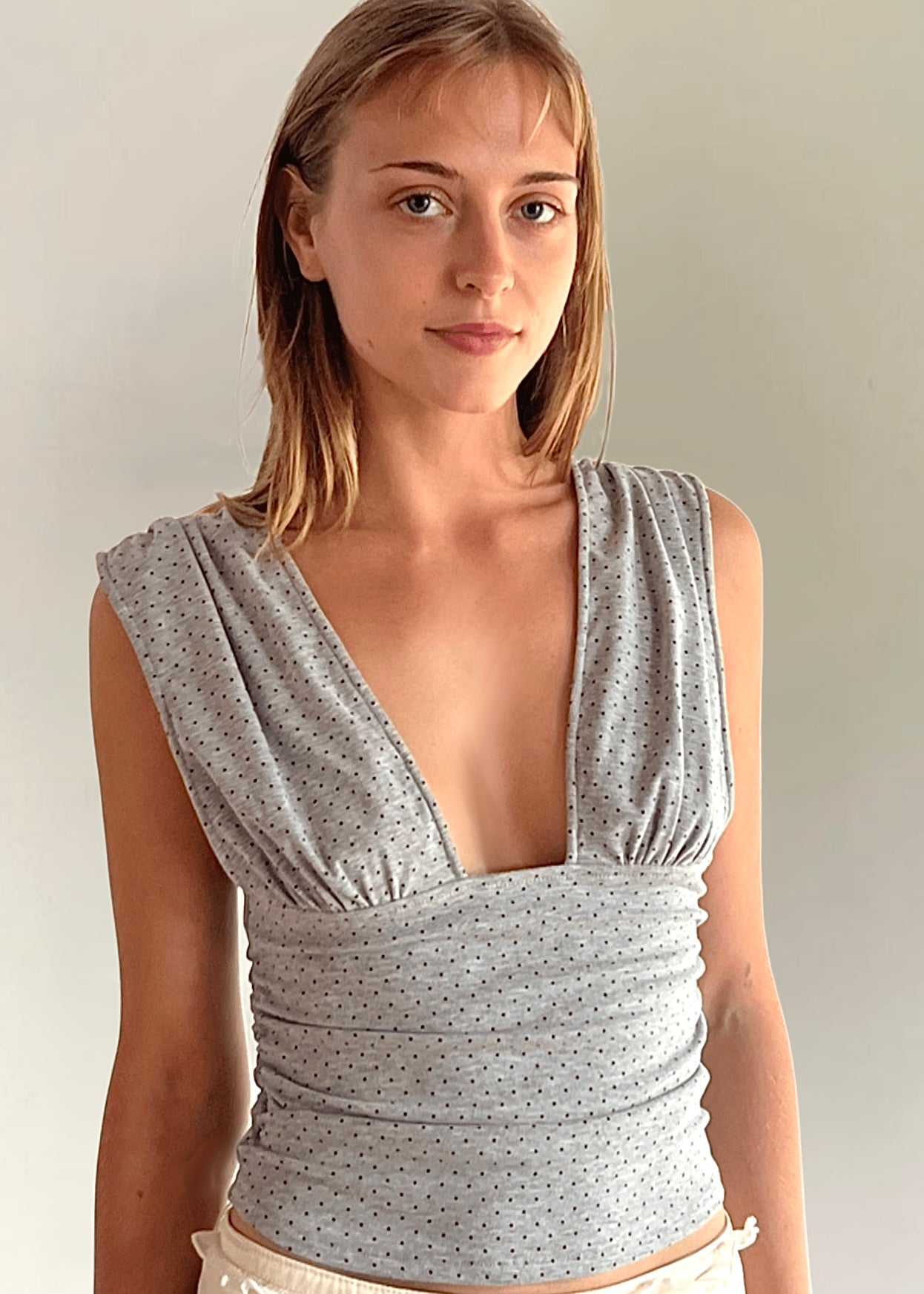 Abby Tank - grey polka dot