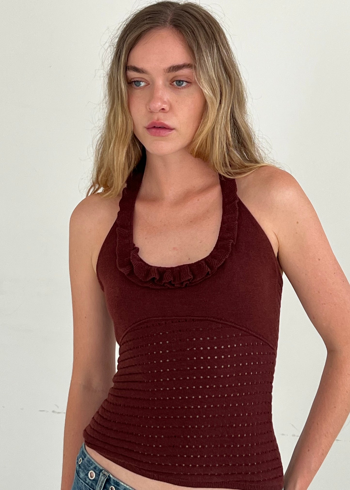 Claire Frill - burgundy brown