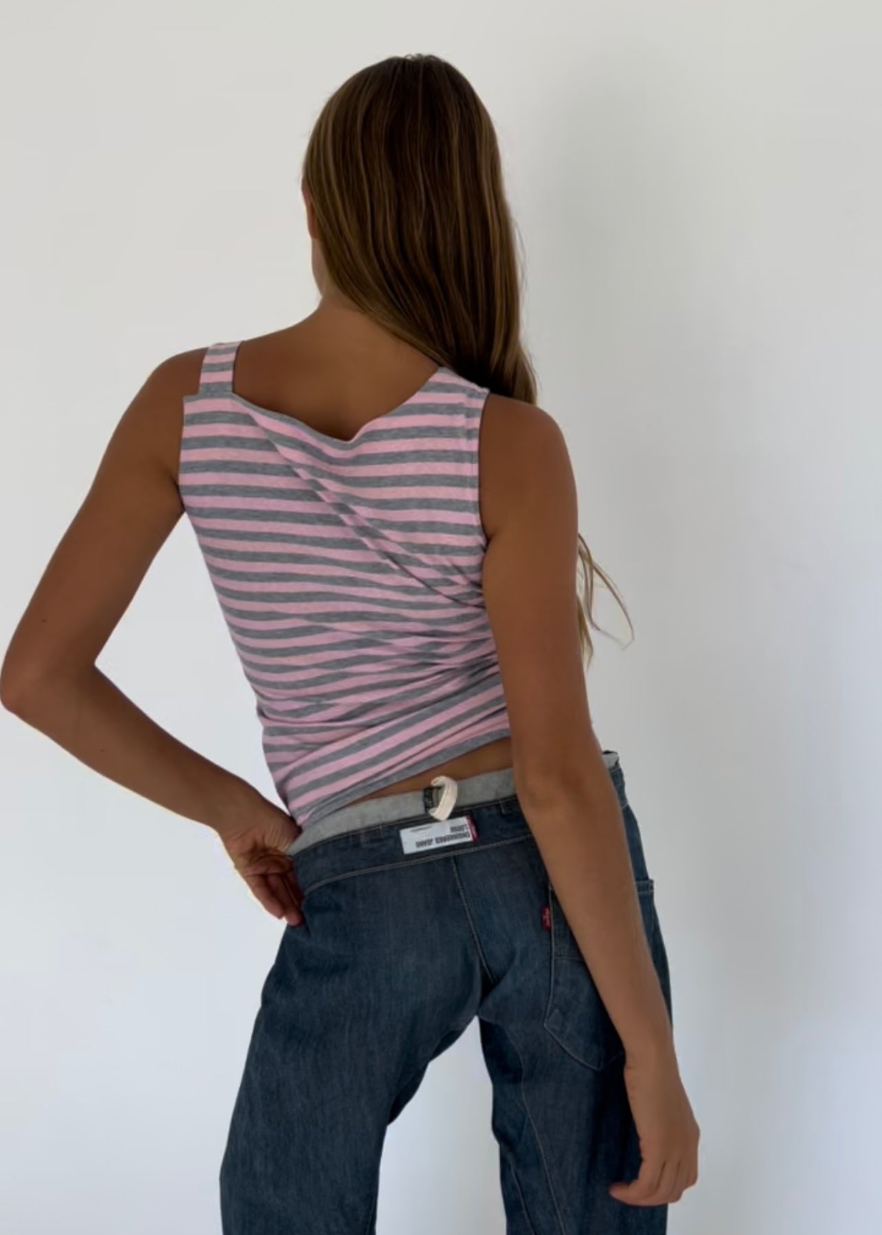 Stripe clip tank - baby pink & grey