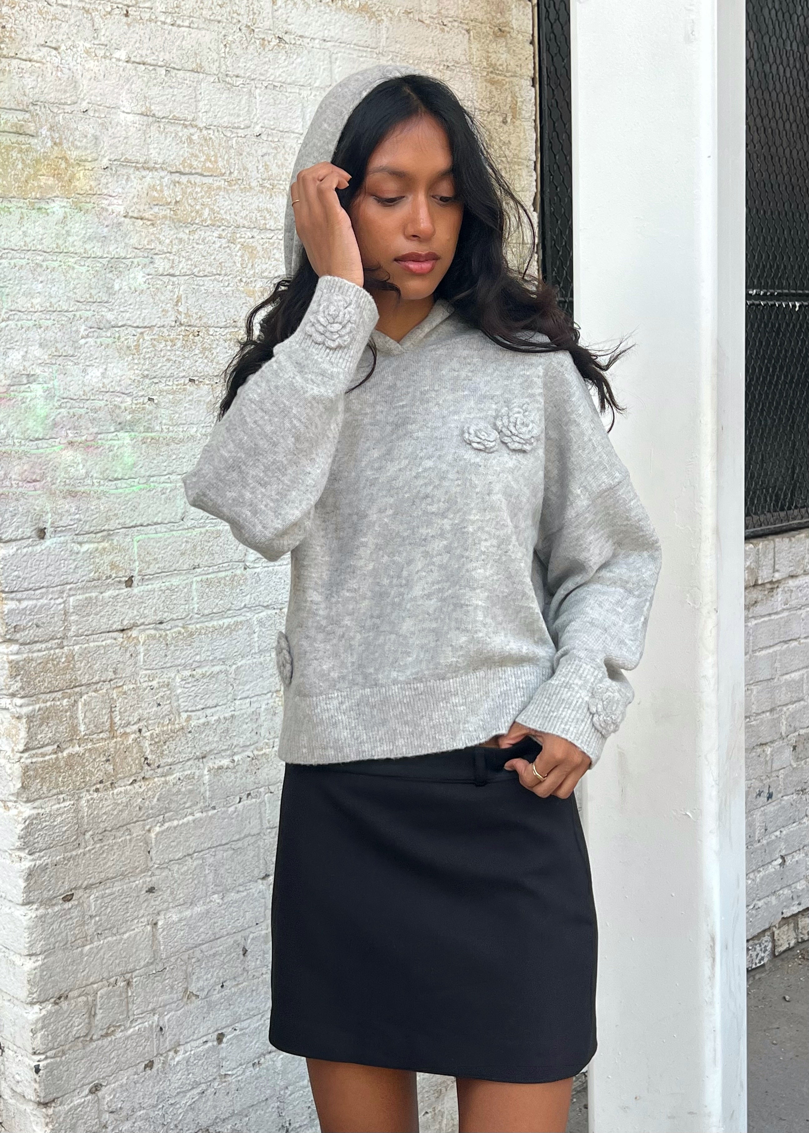 Blossom Knit Hoodie - powder grey