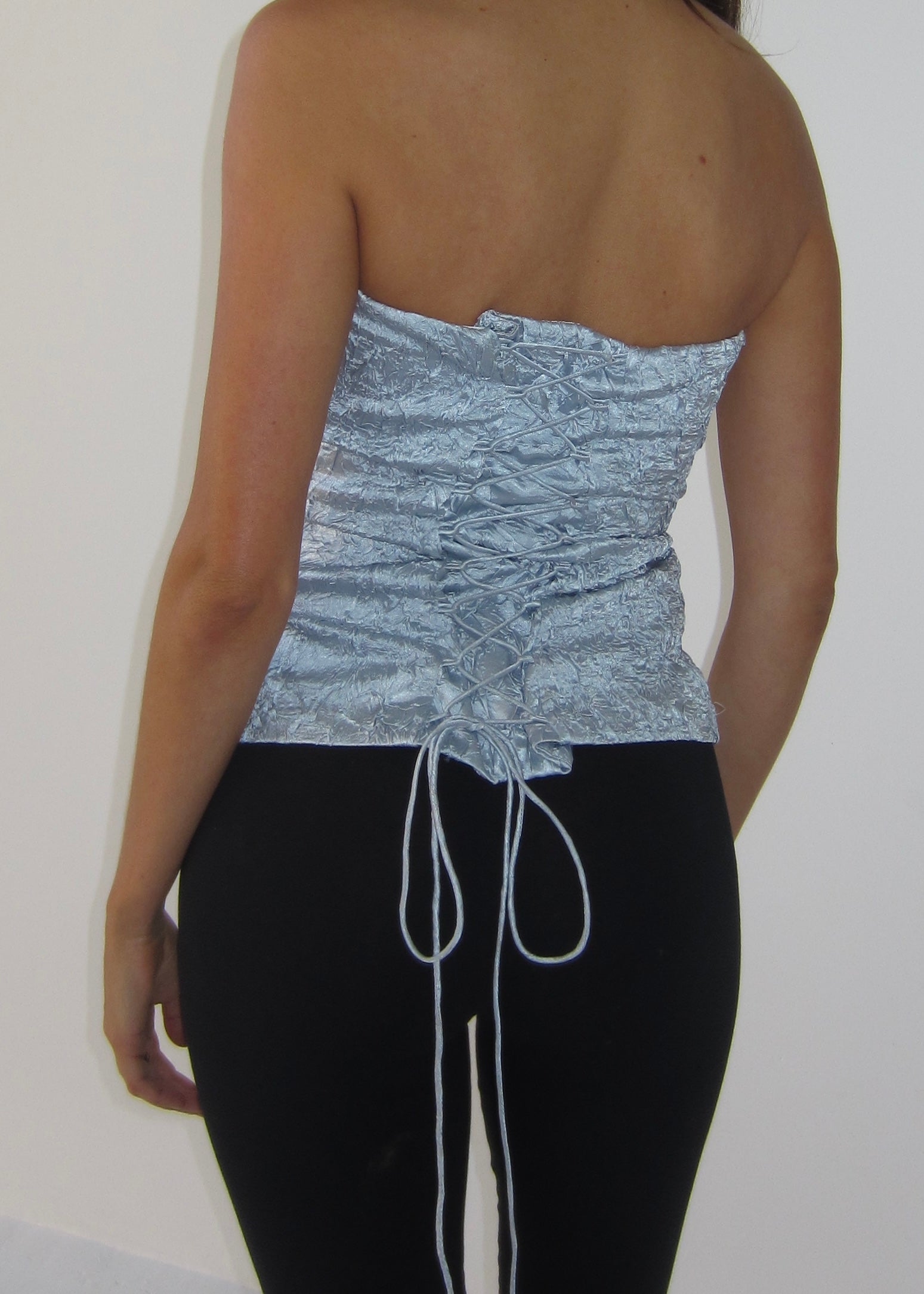 Alice Lace Up Corset - blue shimmer