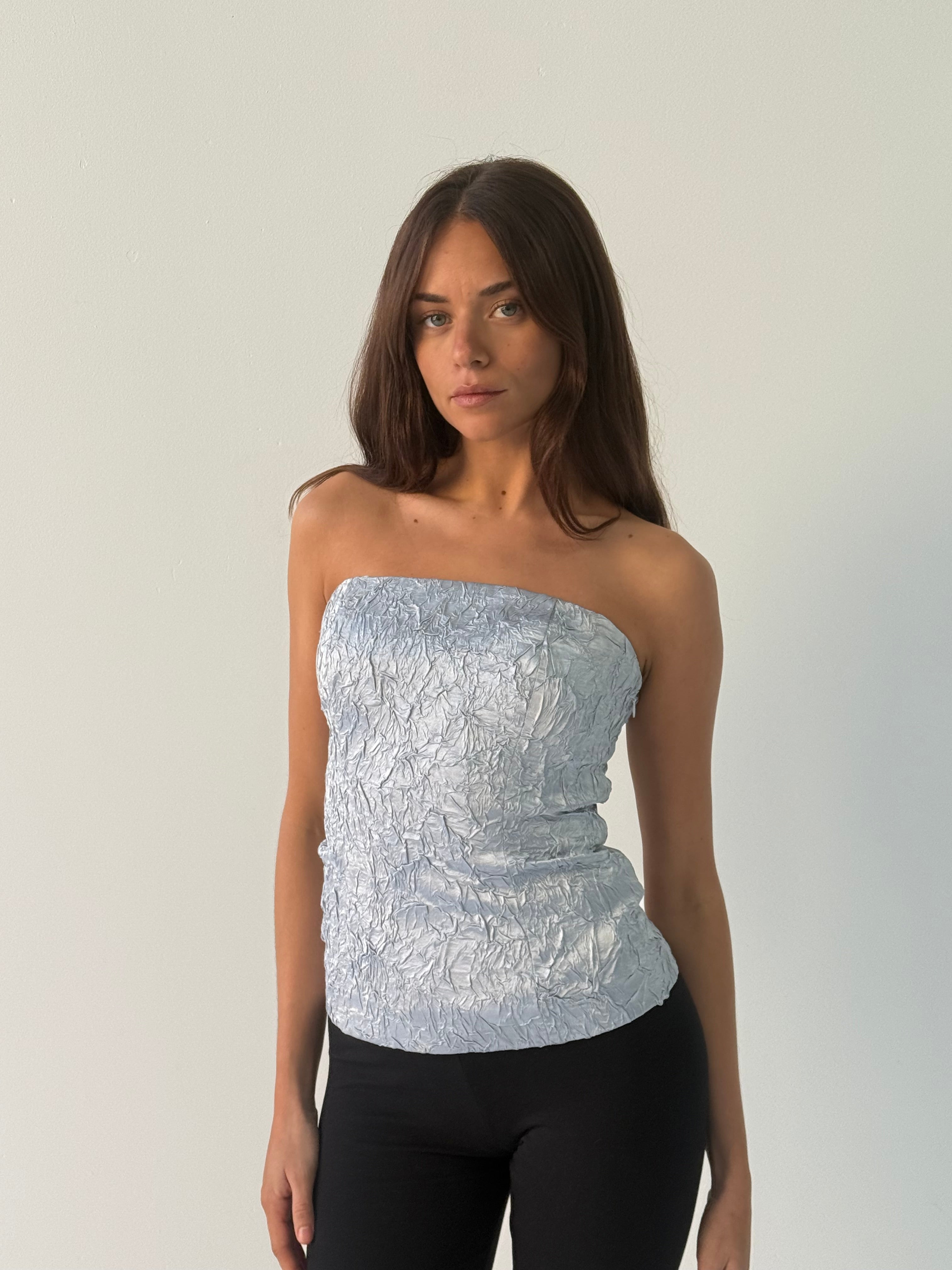 Alice Lace Up Corset - blue shimmer