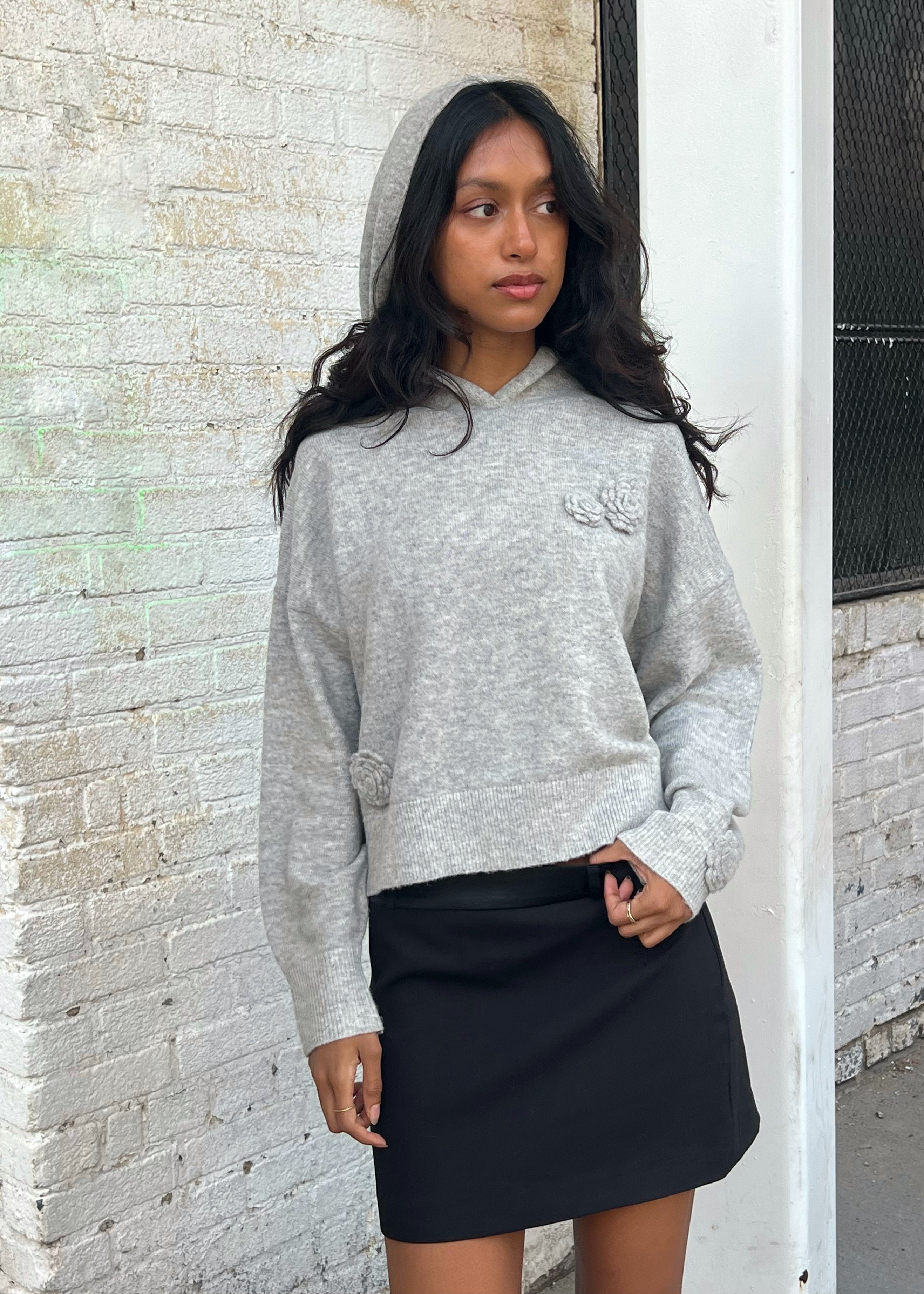 Blossom Knit Hoodie - powder grey