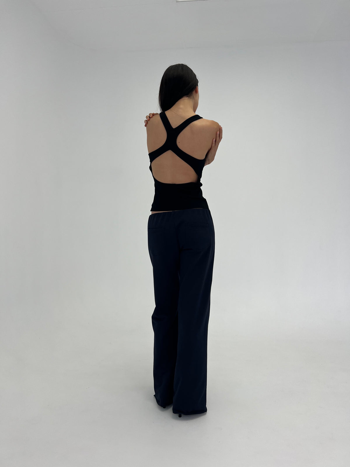 Cotton open back singlet - jet Black