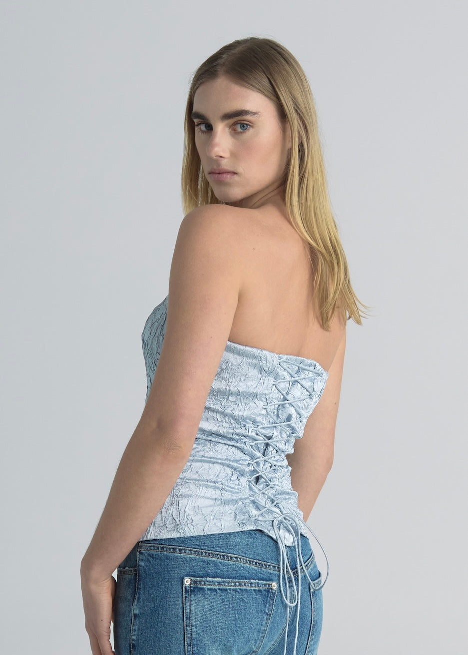 Alice Lace Up Corset - blue shimmer