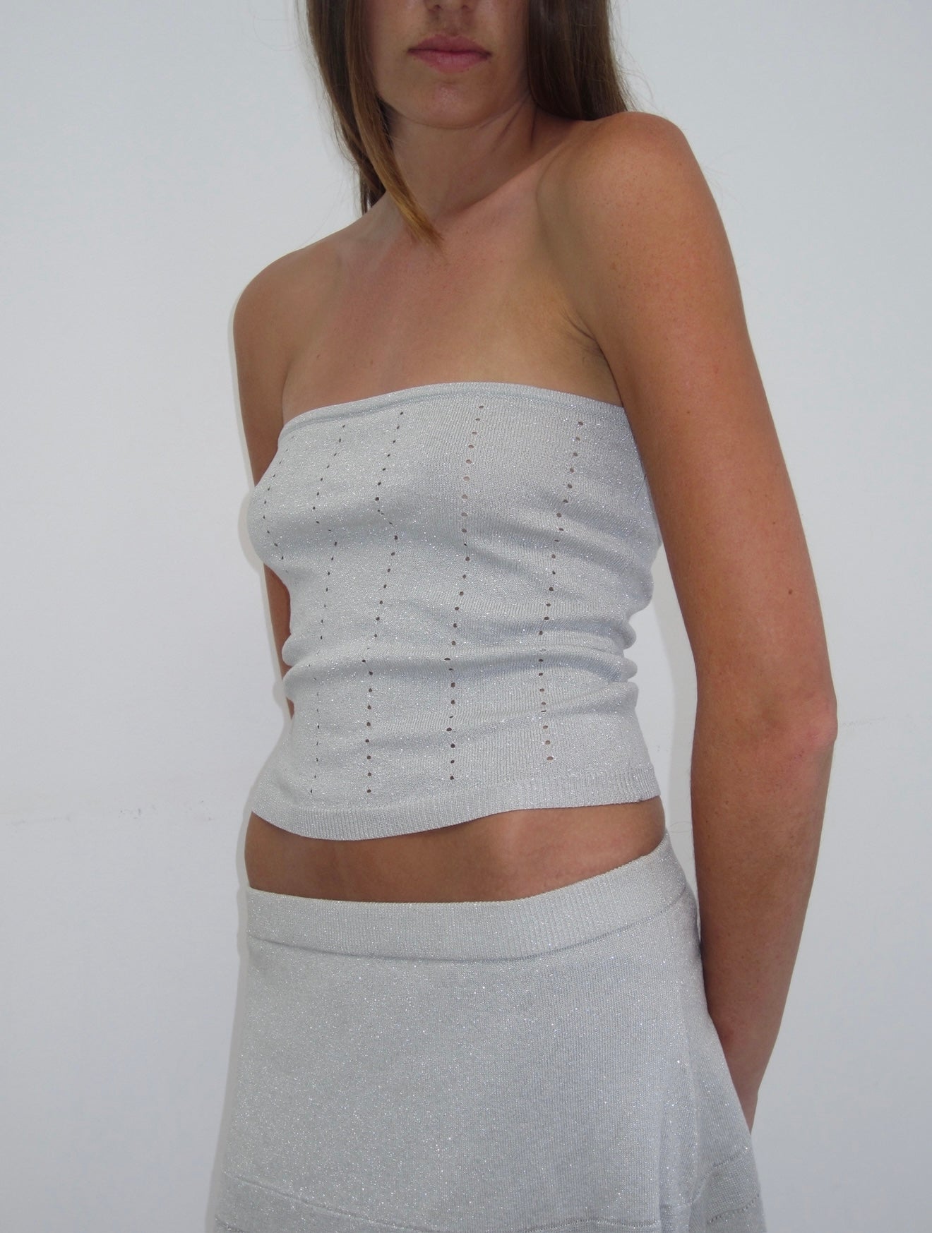 Madeleine Tube Top - silver knit