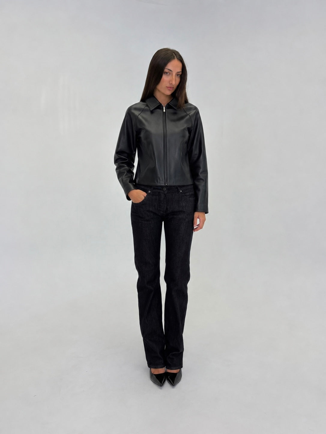 Sandy leather jacket - black