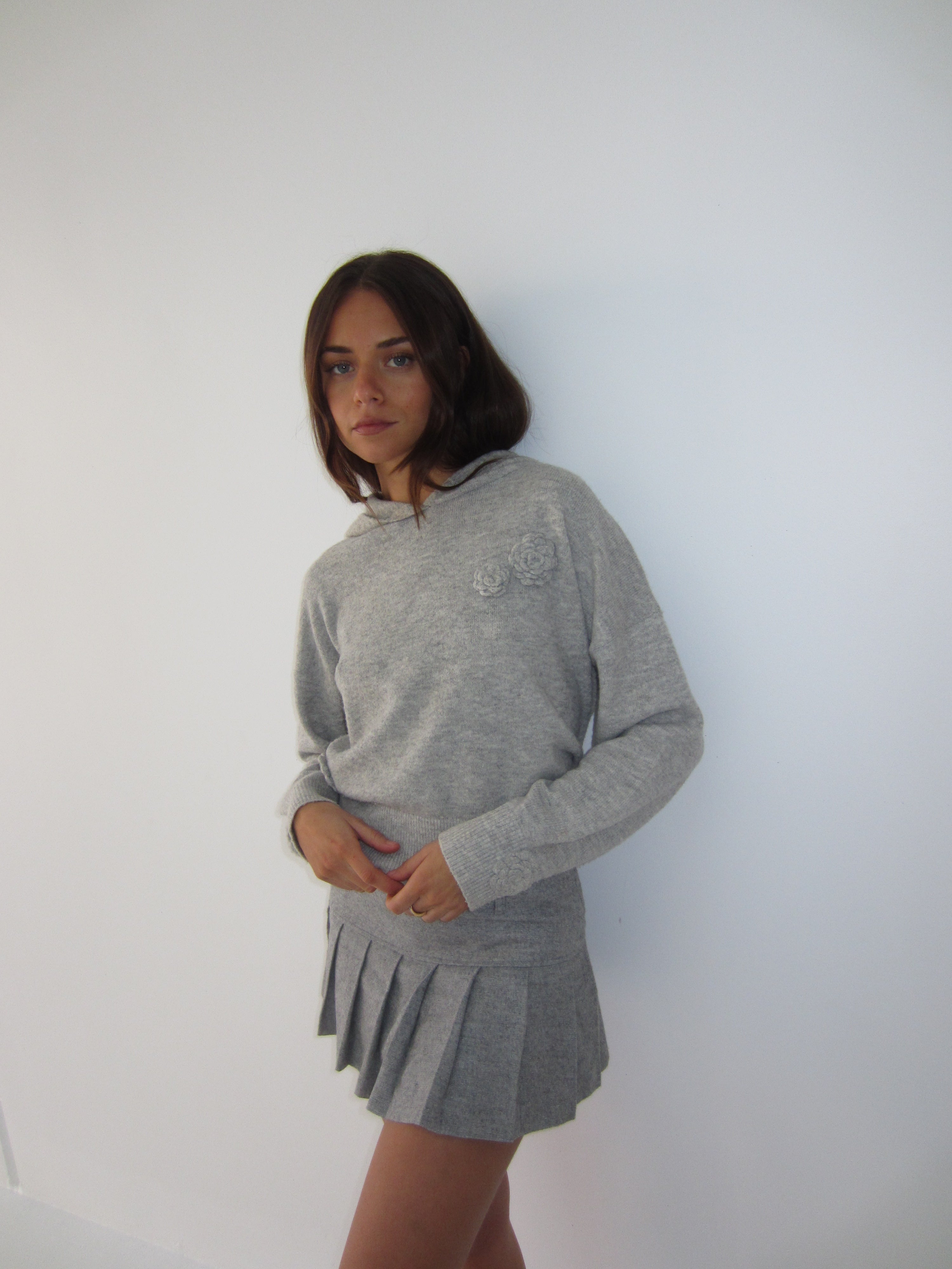 Blossom Knit Hoodie - powder grey