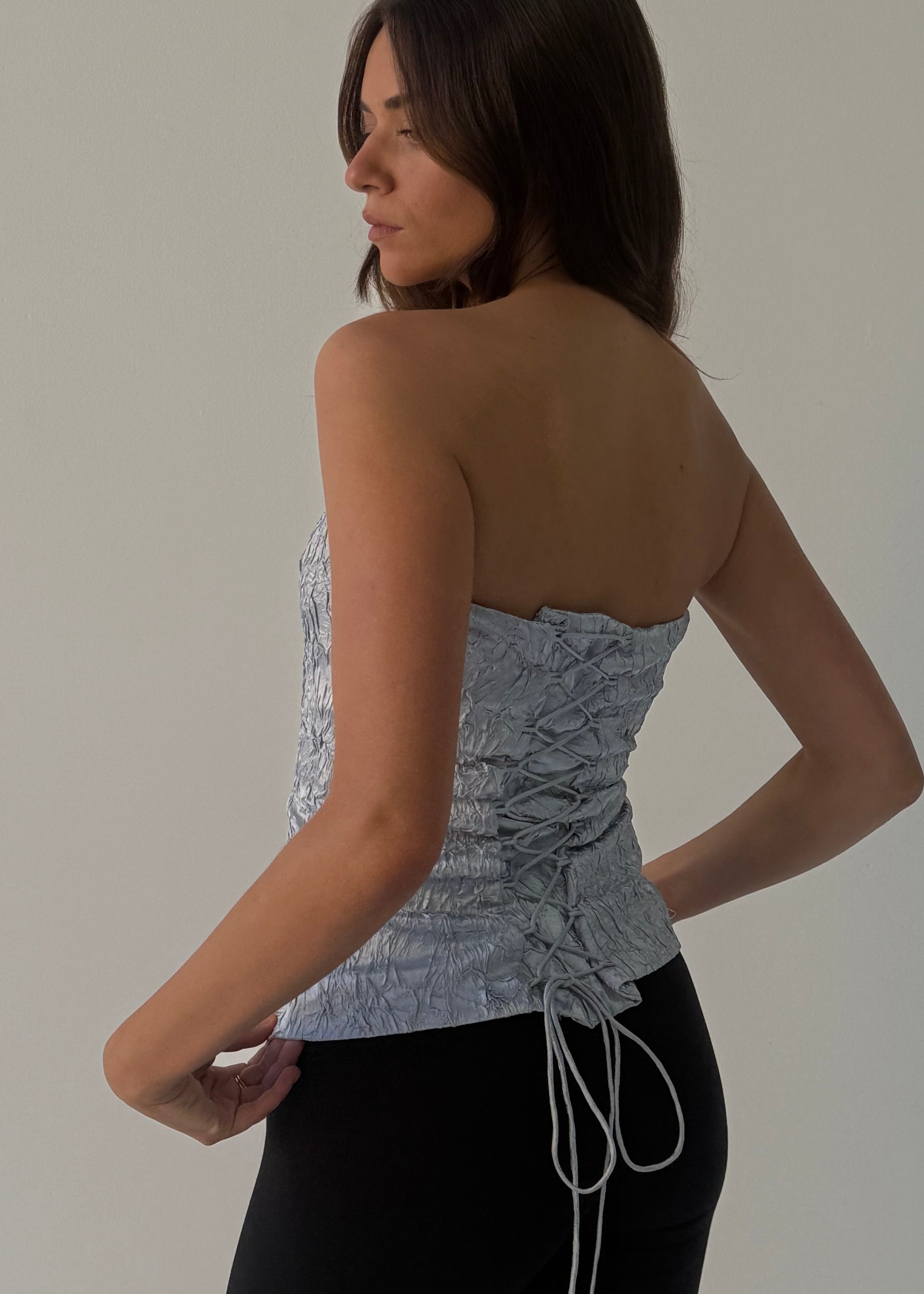 Alice Lace Up Corset - blue shimmer