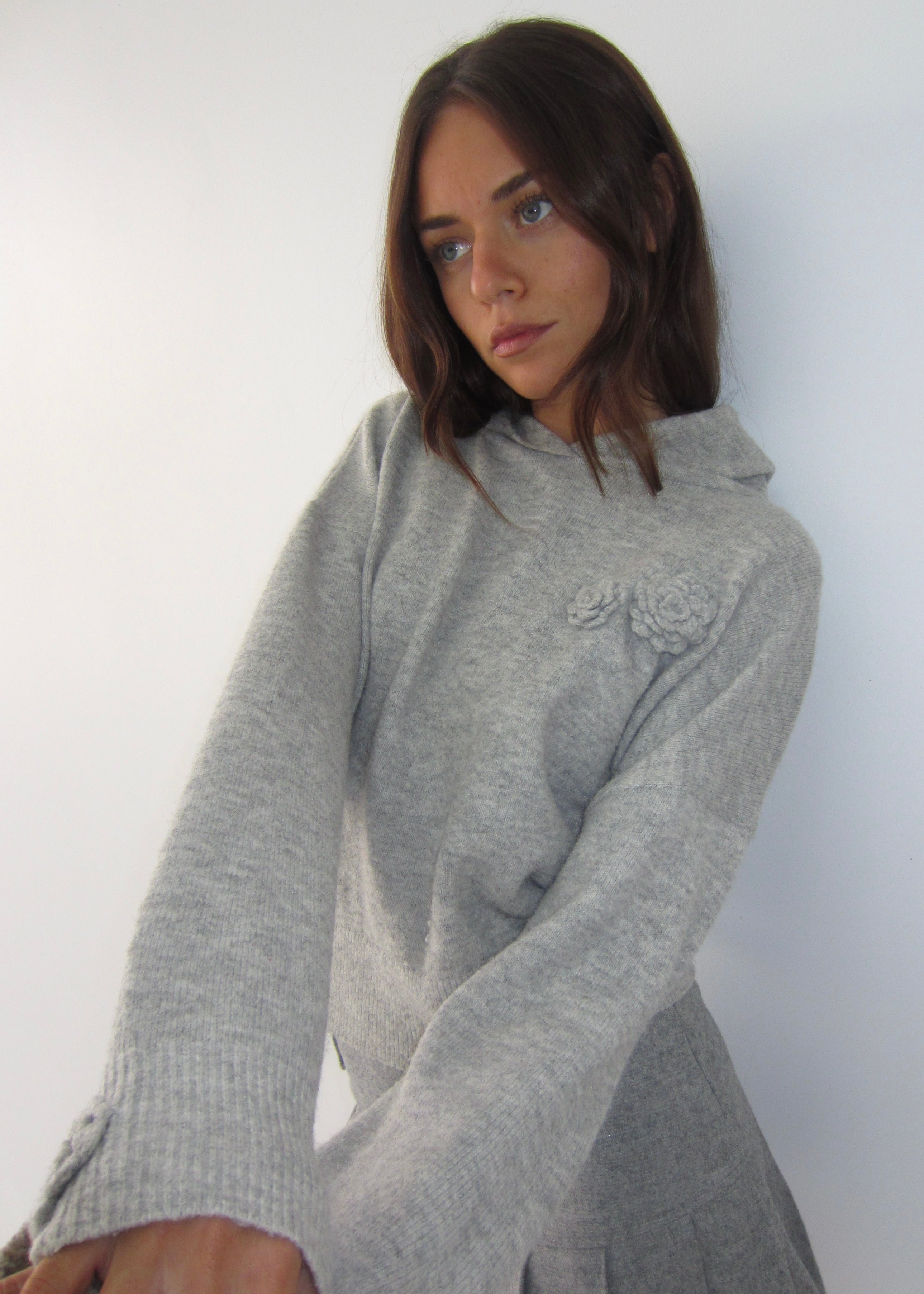 Blossom Knit Hoodie - powder grey