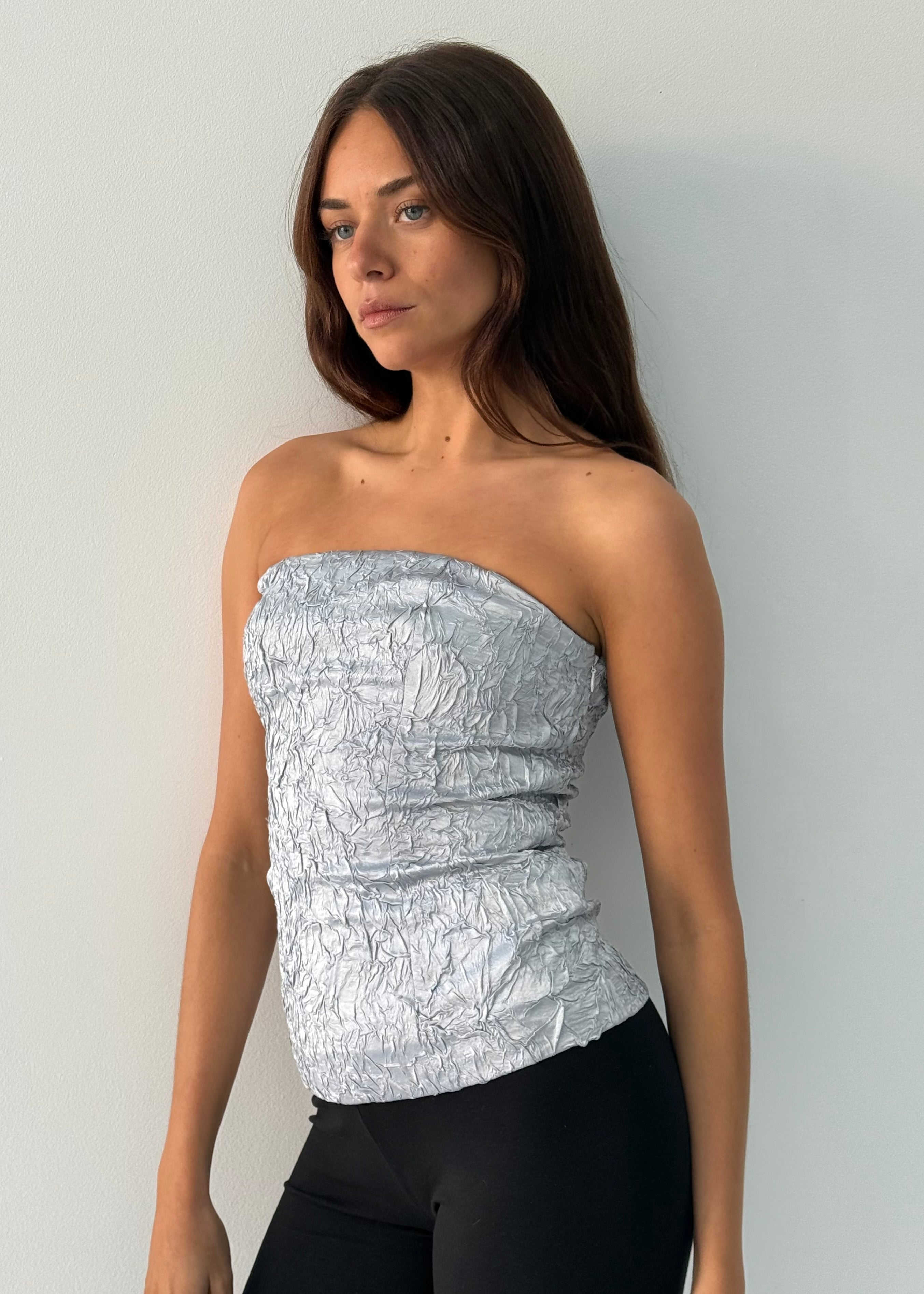 Alice Lace Up Corset - blue shimmer