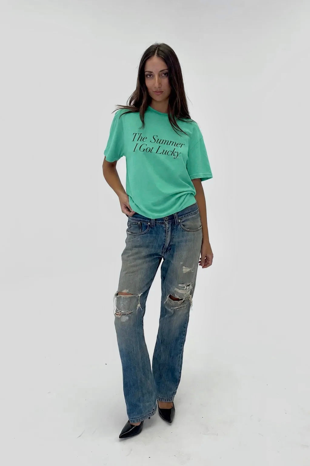The Summer I Got Lucky Tee - aqua mint