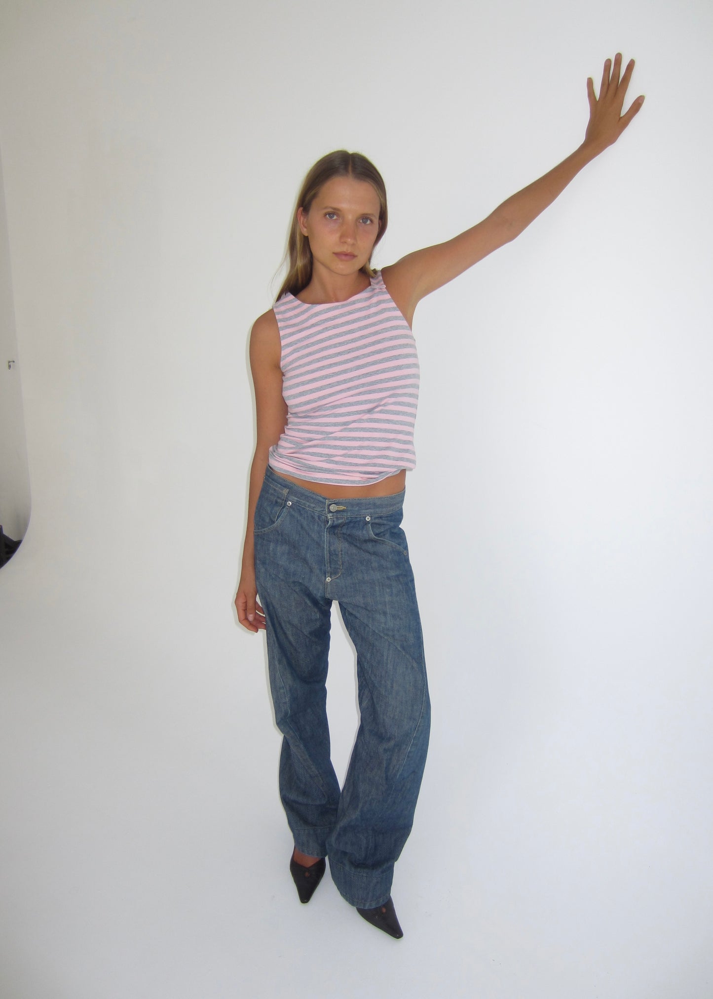 Stripe clip tank - baby pink & grey