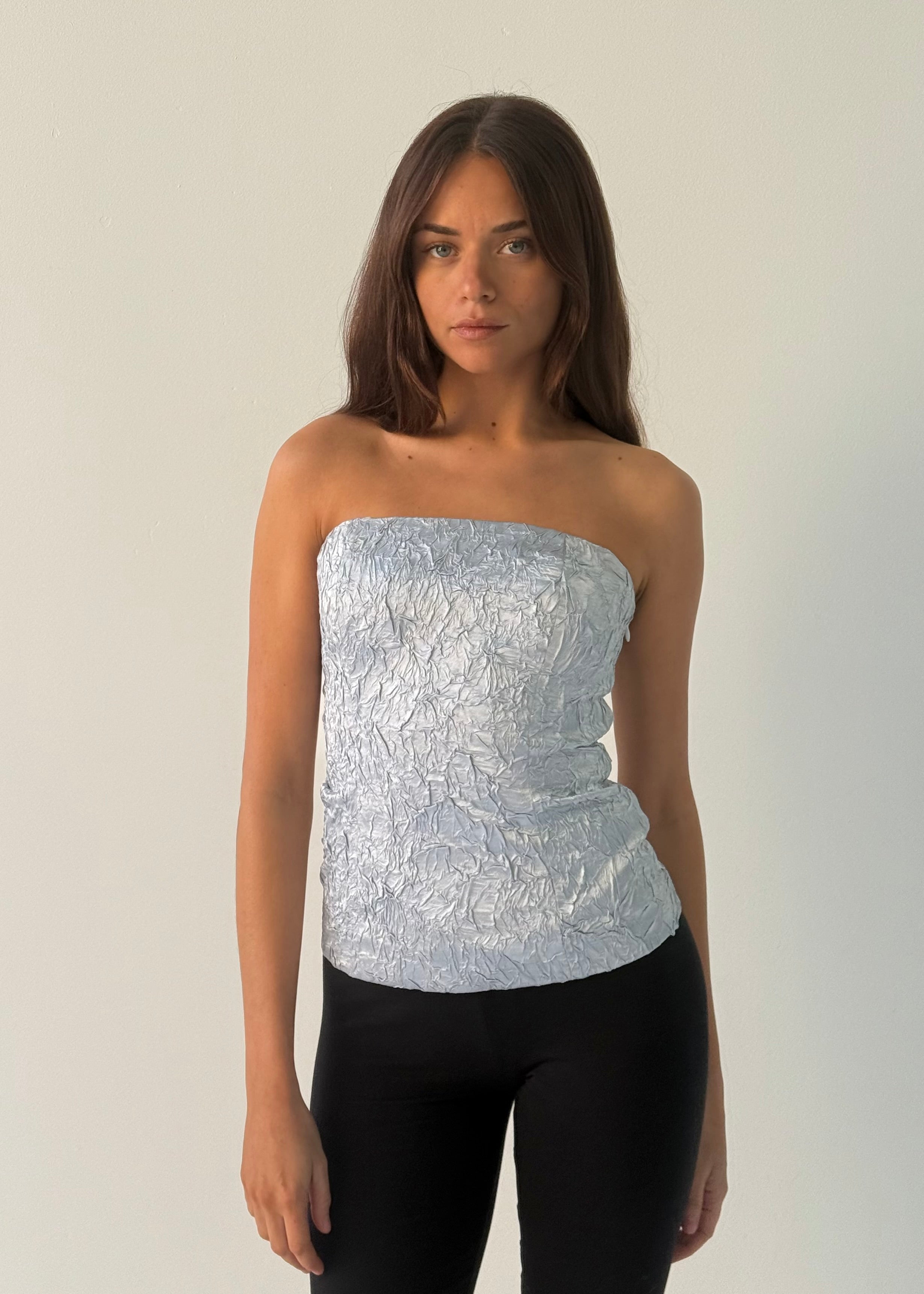 Alice Lace Up Corset - blue shimmer