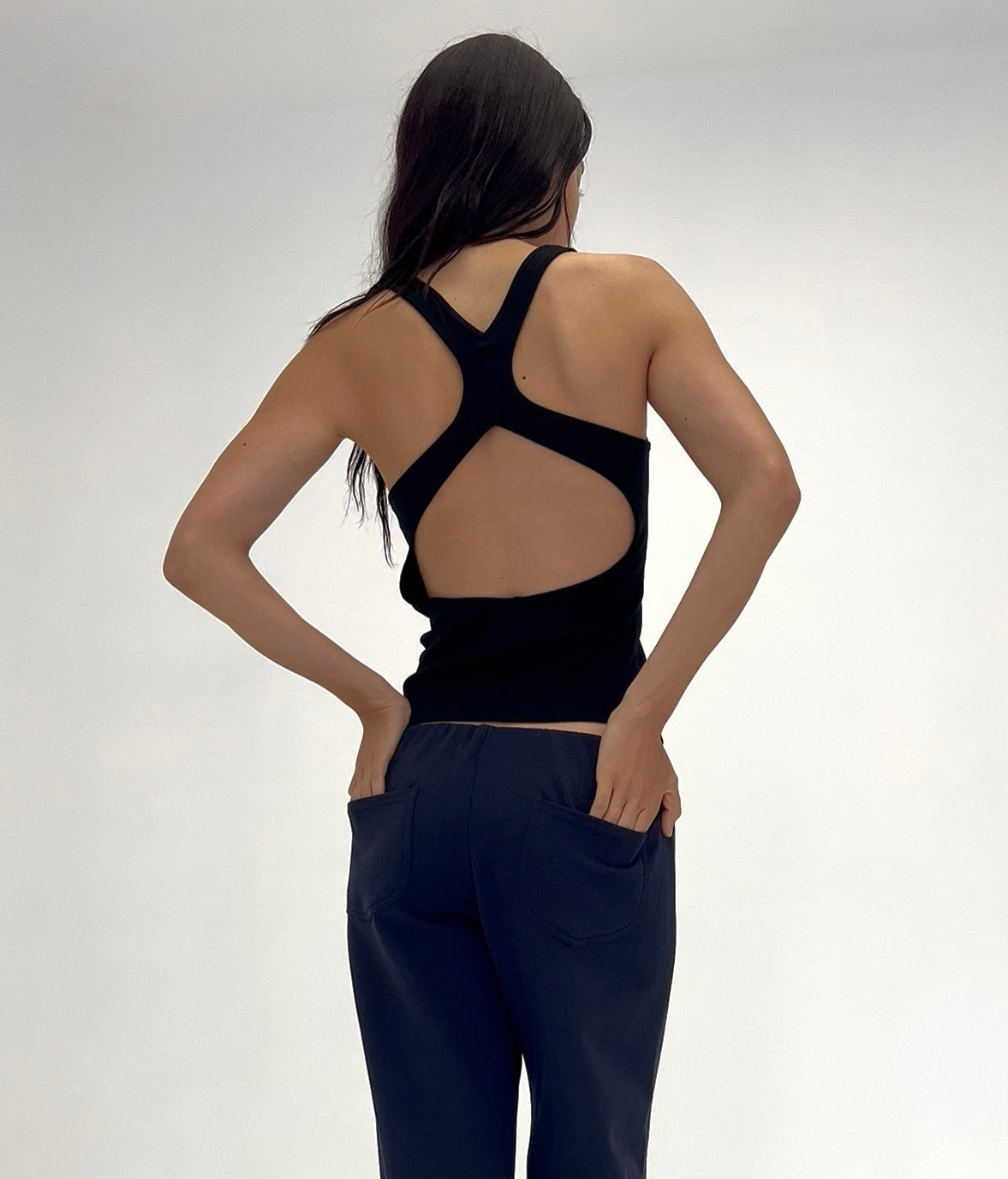 Cotton open back singlet - jet Black