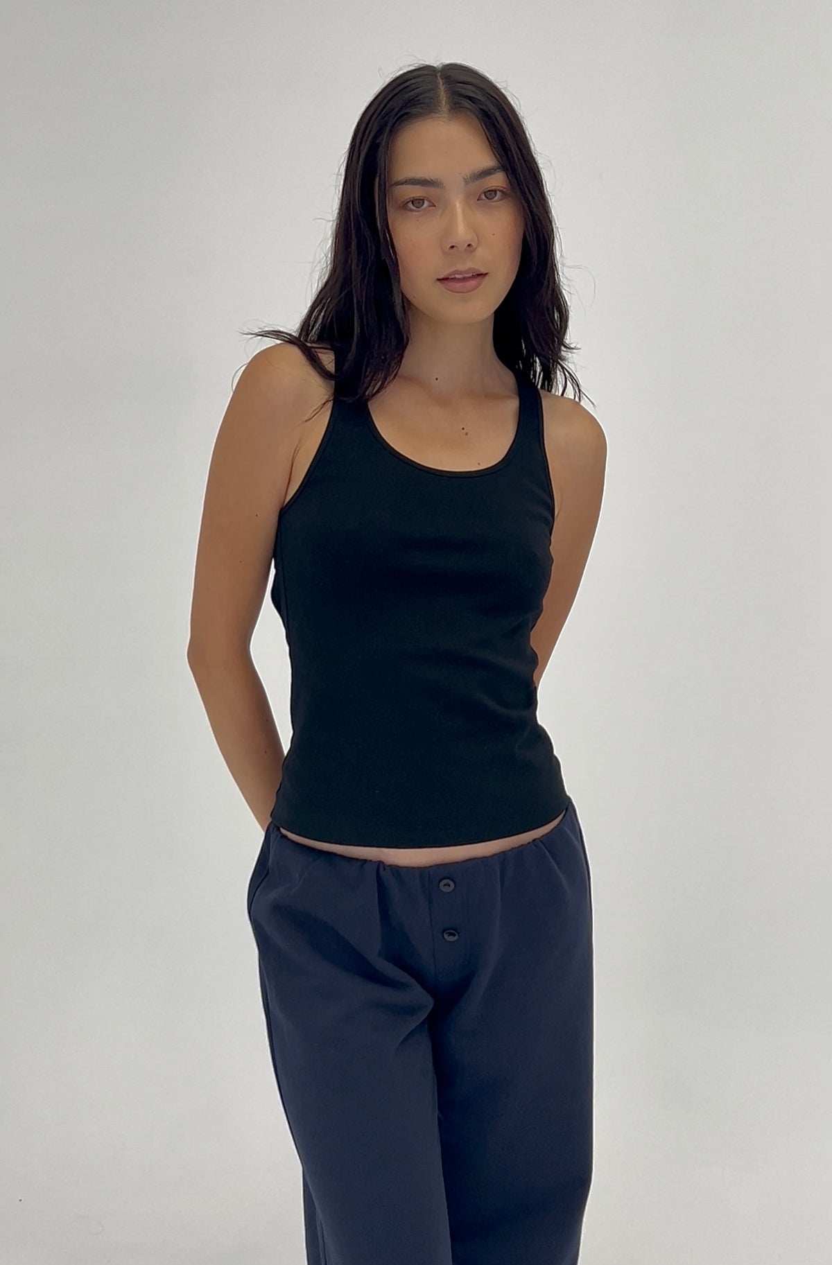 Cotton open back singlet - jet Black