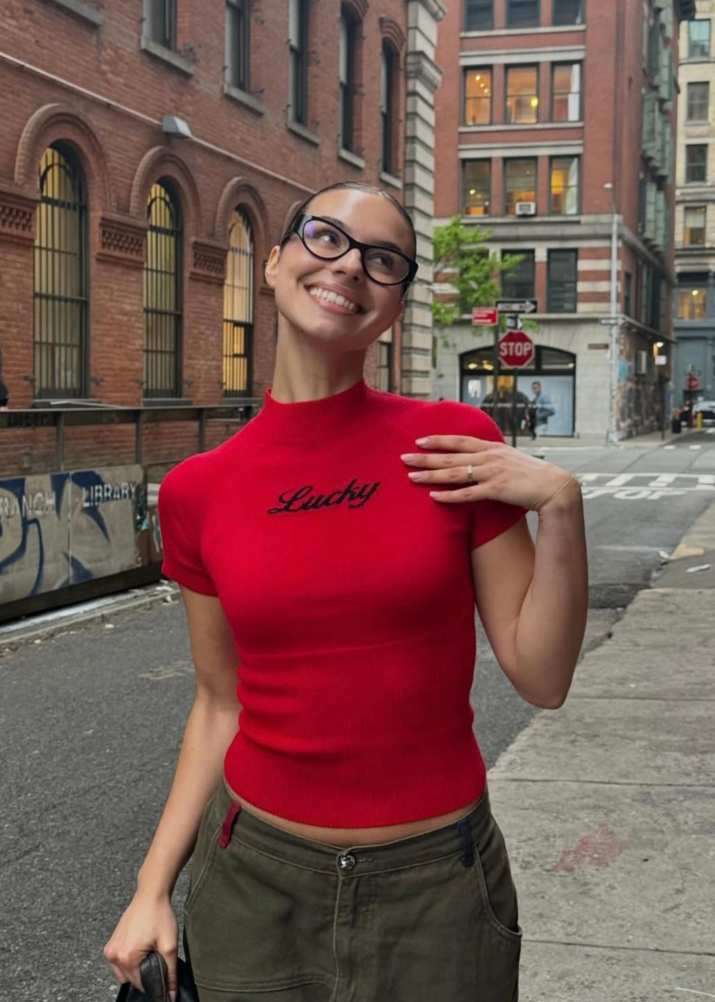 Lucky Knit Tee - vintage red