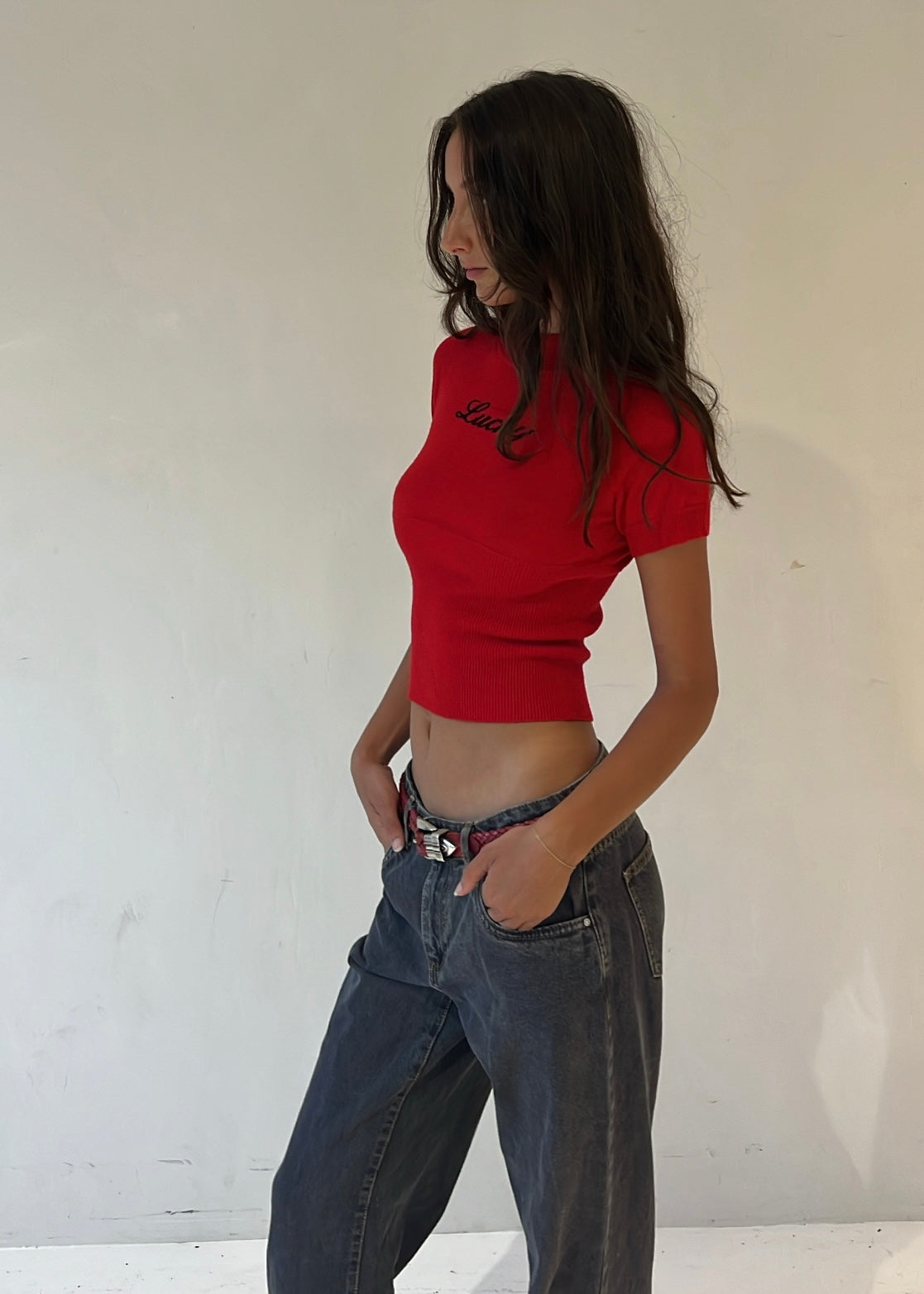 Lucky Knit Tee - vintage red