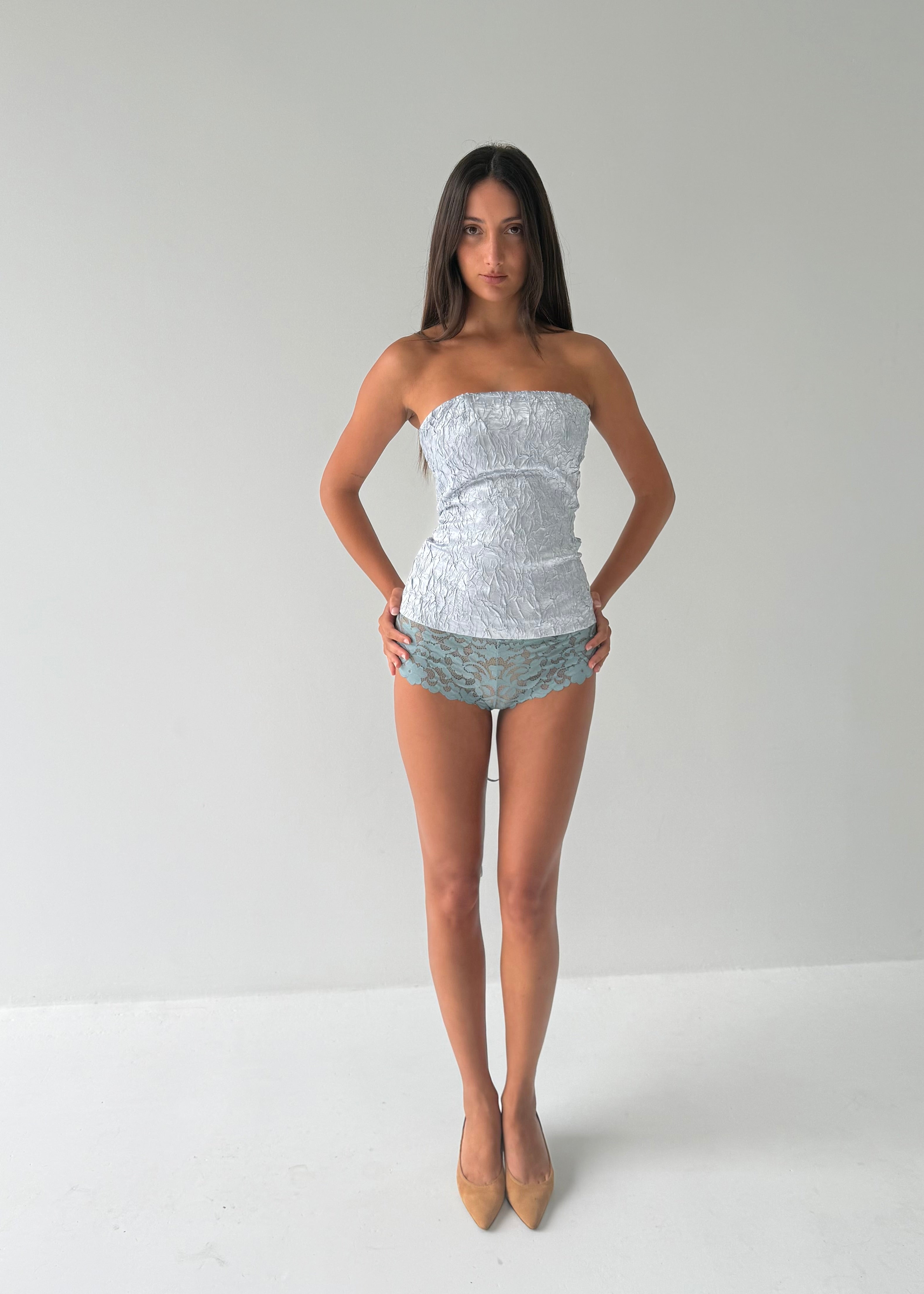 Alice Lace Up Corset - blue shimmer