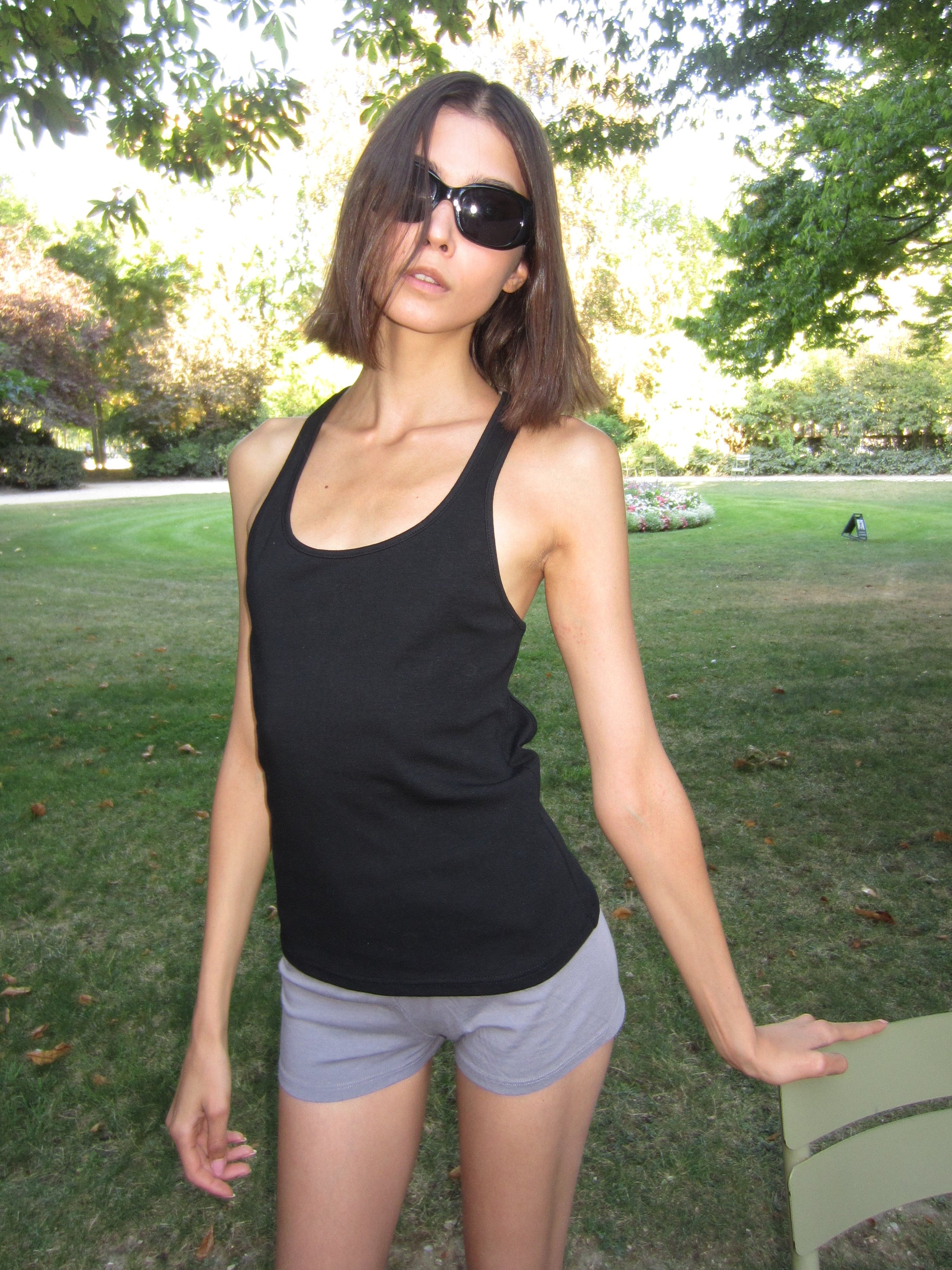 Cotton open back Singlet - jet Black