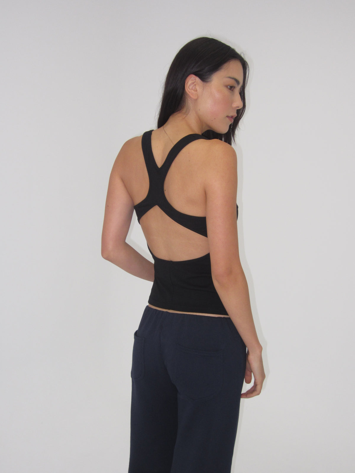 Cotton open back singlet - jet Black