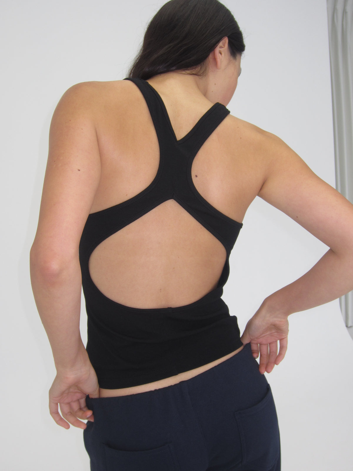 Cotton open back singlet - jet Black
